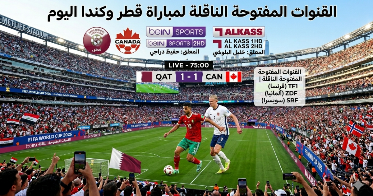 اسرار – القنوات المفتوحة الناقلة لمباراة قطر وكندا في كأس العالم 2026 اسرار – القنوات المفتوحة الناقلة لمباراة قطر وكندا في كأس العالم 2026