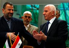 خلال توقيع اتفاق القاهرة في شهر أكتوبر الماضي بين حركتي فتح وحماس