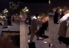 مشهد من فيديو اعتداء مواطن سعودي على امرأة
