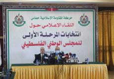 خليل الحية خلال لقاء صحفي حول الانتخابات الفلسطينية