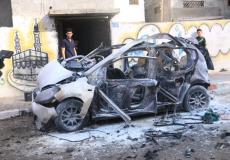 قصف سيارة في شارع الصفطاوي شمال مدينة غزة