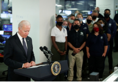 الرئيس الأمريكي جو بايدن أثناء مؤتمر صحفي عقده للحديث حول اعصار لويزيانا "رويترز"