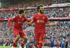 محمد صلاح يحتفل بتسجيله هدف في مرمي تشيلسي