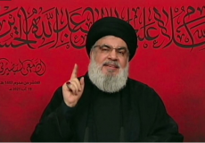 الأمين العام لحزب الله اللبناني حسن نصر الله أثناء خطاب يوم عاشورا "AFP"