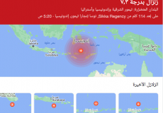 هيئة المسح الجيولوجي الأمريكية تنشر خارطة الزلزال الذي ضرب اندونيسيا صباح اليوم