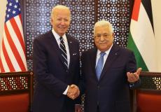 الرئيس الفلسطيني محمود عباس خلال لقائه الرئيس الأمريكي جو بايدن اليوم
