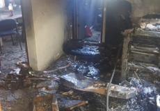 آثار الحريق في مدرسة البيان في رهط
