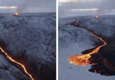 تدفق الحمم البركانية وسط الثلوج في أيسلندا