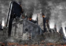 تصاعد الدخان في أحد المباني المقصوفة - ارشيف