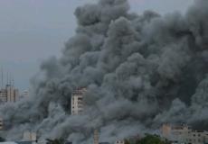 تدمير برج فلسطين في مدينة غزة