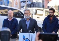 مهند هادي خلال مؤتمر صحفي نظمته مؤسسة بيت الصحافة - فلسطين