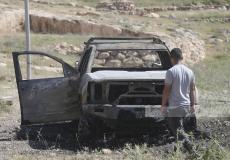 مركبة أحرقها المستعمرون في هجوم قبل أيام بمسافر يطا