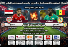 القنوات المفتوحة الناقلة لمباراة العراق والسنغال في كأس العالم 2026