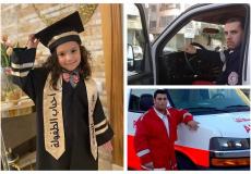الطفلة هند رجب وإلى جانبها المسعفَان