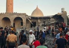 آثار قصف مسجد أبو سليم في دير البلح