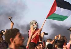 جانب من جمعة الوفاء للخان الأحمر على حدود غزة اليوم والتي استشهد خلالها الطفل عثمان حلس 