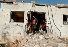 المنزل الذي تعرض لقذيفة الاحتلال على حدود قطاع غزة