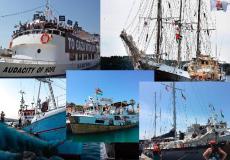 صورة لأساطيل الحرية الدولية التي أبحرت إلى غزة