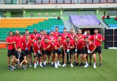 منتخب فلسطين خلال التحضير لمباراة سنغافورة