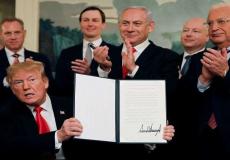 توقيع قرار سيادة اسرائيل الكاملة على هضبة الجولان