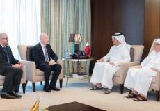 لقاء سابق بين جيسون غرينبلات مبعوث الرئيس الأمريكي دونالد ترامب ووزير خارجية قطر محمد بن عبد الرحمن آل ثاني بشأن قطاع غزة