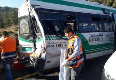 حادث سير بين حافلة فلسطينية وأخرى إسرائيلية  على طريق رام الله- نابلس