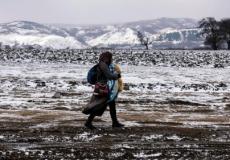 امرأة لاجئة تعبر الحدود من مقدونيا إلى صربيا