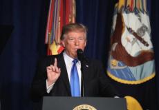  ترامب أثناء خطابه أمس 