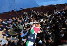 خلال تشييع الصحفي الفلسطيني ياسر مرتجى الذي ارتقى برصاص الاحتلال فجر 6 أبريل 2018