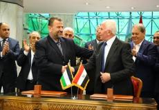 خلال توقيع اتفاق المصالحة بين حماس وفتح في القاهرة خلال 