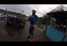 بالفيديو: بريطاني يتزلج على الماء باستخدام جهاز آي باد