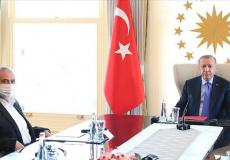 الرئيس التركي رجب طيب اردوغان ورئيس المكتب السياسي لحركة حماس اسماعيل هنية