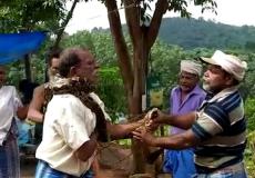 ثعبان يلتف حول رقبة رجل ويخنقه