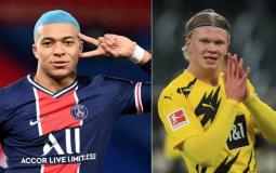 كيليان مبابي (يسار) وإيرلينغ هالاند (يمين)