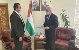 المالكي يتسلم نسخة من أوراق تعيين ممثل برنامج الأغذية العالمي لدى فلسطين