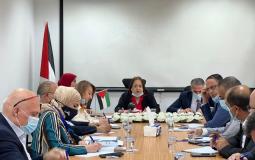 وزيرة الصحة الفلسطينية مي الكيلة خلال اجتماع اليوم
