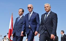 الرئيس الامريكي جوبايدن مع الرئيس الاسرائيلي يتسحاق هرتسوغ ورئيس الوزراء يائير لابيد