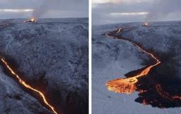 تدفق الحمم البركانية وسط الثلوج في أيسلندا