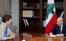 الرئيس اللبناني ميشال عون مع المنسقة الخاصة للامم المتحدة جوانا فرونيسكا