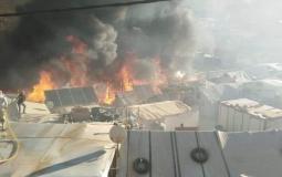 حريق ضخم في مخيم الوفاء للاجئين السوريين في لبنان