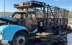 الشاحنة التي حرقها المستوطنين في طولكرم