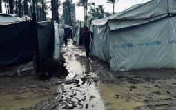 خيام النازحين وسط الأمطار والمنخفض في قطاع غزة