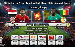 القنوات المفتوحة الناقلة لمباراة العراق والسنغال في كأس العالم 2026