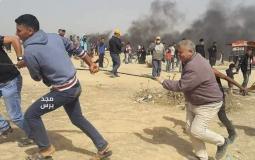 القيادي في حركة الجهاد الاسلامي خالد البطش خلال مشاركة المتظاهرين على حدود غزة اليوم