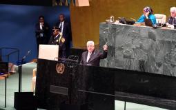 الرئيس محمود عباس، أثناء القاء كلمته في الدورة الرابعة والسبعين للجمعية العامة للأمم المتحدة في نيويورك
