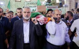 هنية يشارك في جنازة شهداء القسام الثلاثة في مدينة غزة