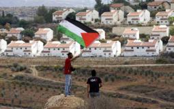 فلسطيني يرفع علم بلاده قرب مستوطنة إسرائيلية