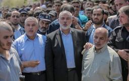 رئيس المكتب السياسي لحركة حماس اسماعيل هنية  في مراسم تشييع جثمان الشهيد عبد الرحيم عباس 