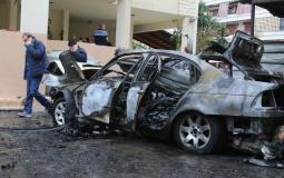 اثار التفجير الذي استهدف المسؤول في حركة حماس محمد حمدان في صيدا بلبنان