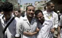 خلال تشييع جثمان المسعف عبدالله القططي جنوب قطاع غزة